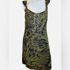 Hale Bob 100% Silk dress- green and dark blue